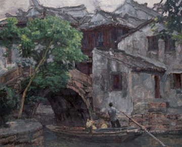  Riverside Oil Painting - Southern Chinese Riverside Town 2002 Chinese Chen Yifei